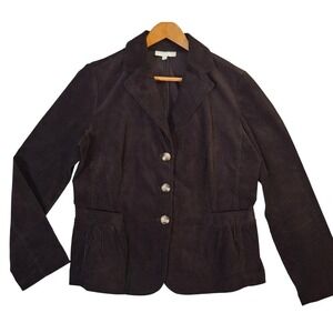 Talbots Blazer Jacket Womens 14 Brown Corduroy Peplum Stretch Cotton Casual